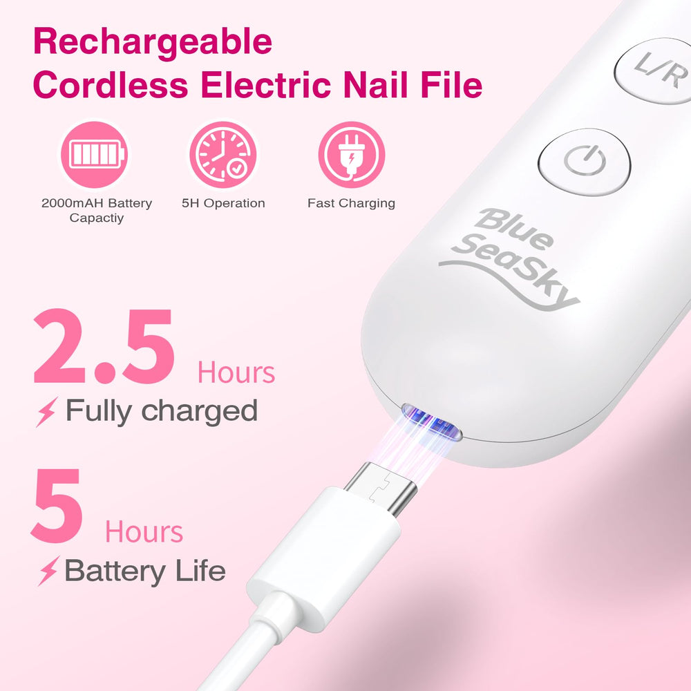 Blue Sea Sky ergonomic pink grip nail drill ensures comfortable use.