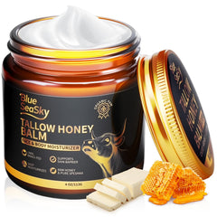 Blue Sea Sky upgraded beef tallow face application shows rich texture for daily skincare.