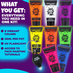 Blue Squid glow party setup highlights bright neon colors for festivals and Halloween.
