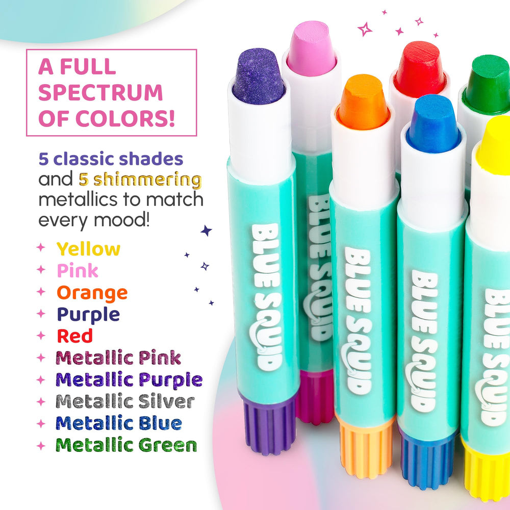 Blue Squid twist-application chalk pen demonstrates easy, mess-free color at home