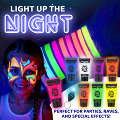Blue Squid open-pack of body paints shows eight color tubes ready to use.
