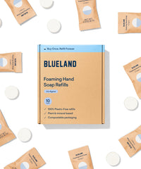 BLUELAND foaming hand soap tablet dissolving to create eco-friendly foam