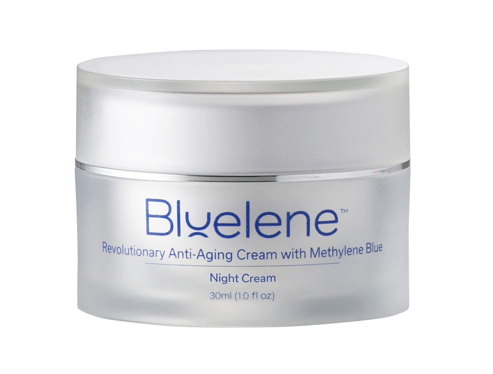Bluelene Night Cream bottle closeup shows overnight hydration for sensitive skin