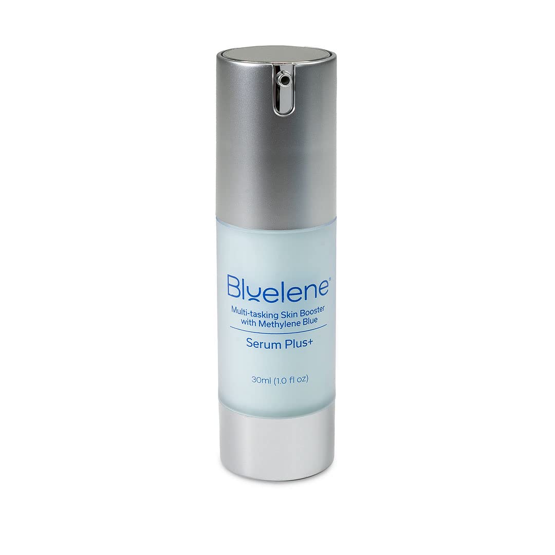 Bluelene Serum Plus+ bottle close-up highlighting the hydrating formula for glowing skin
