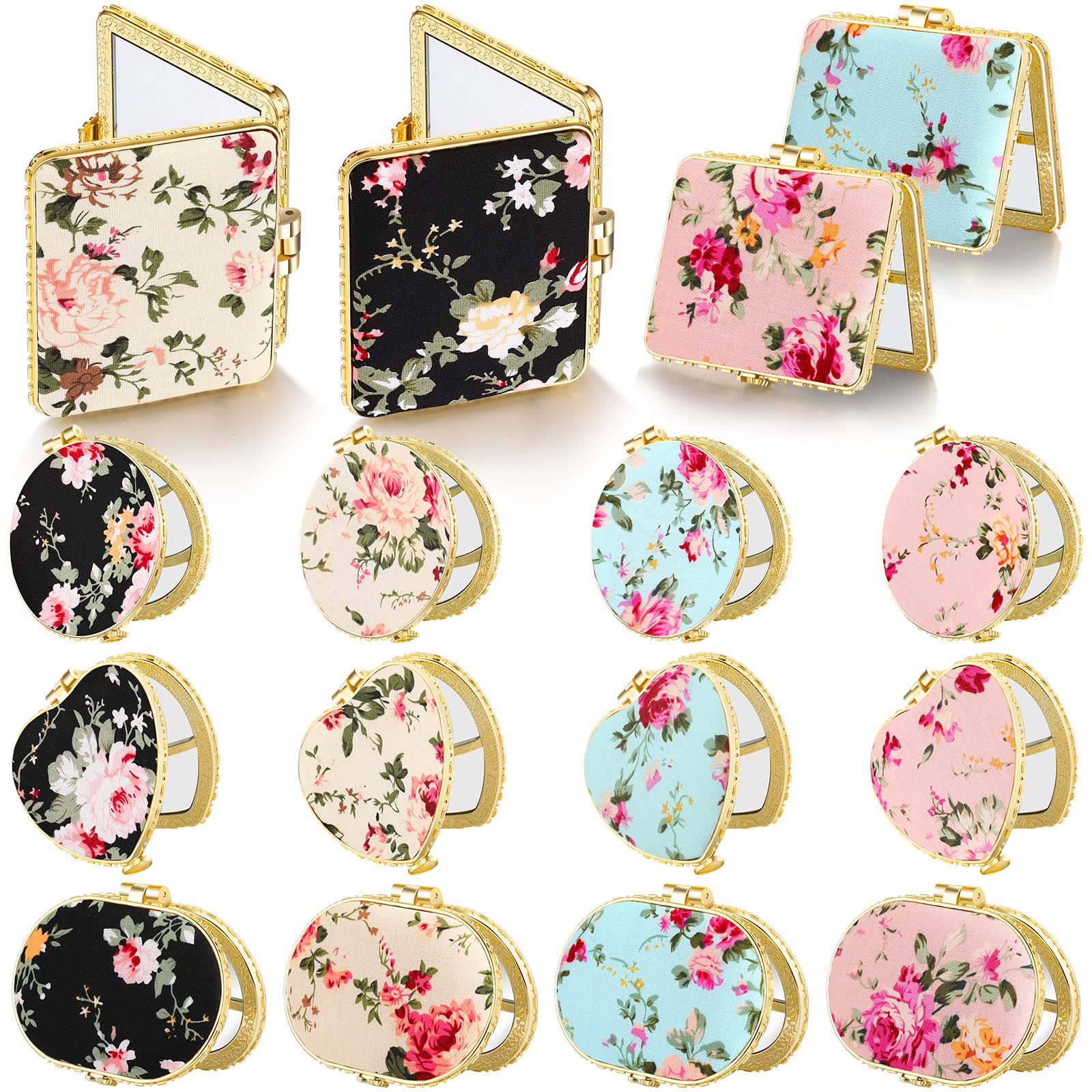 Blulu flower pocket mirror round gold edge for quick on-the-go touch-ups.
