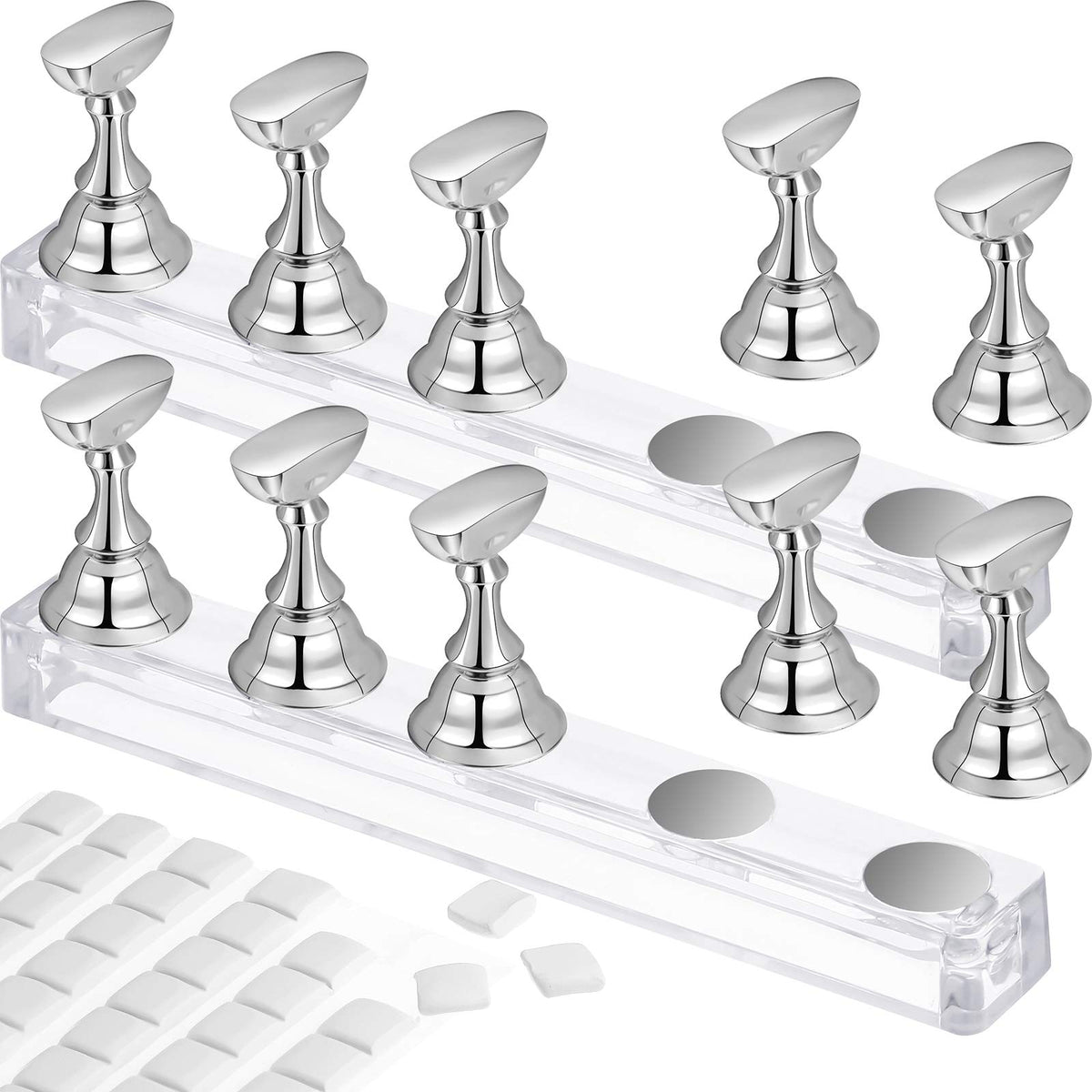 Blulu nail stand base with silver finish for secure magnetic display.