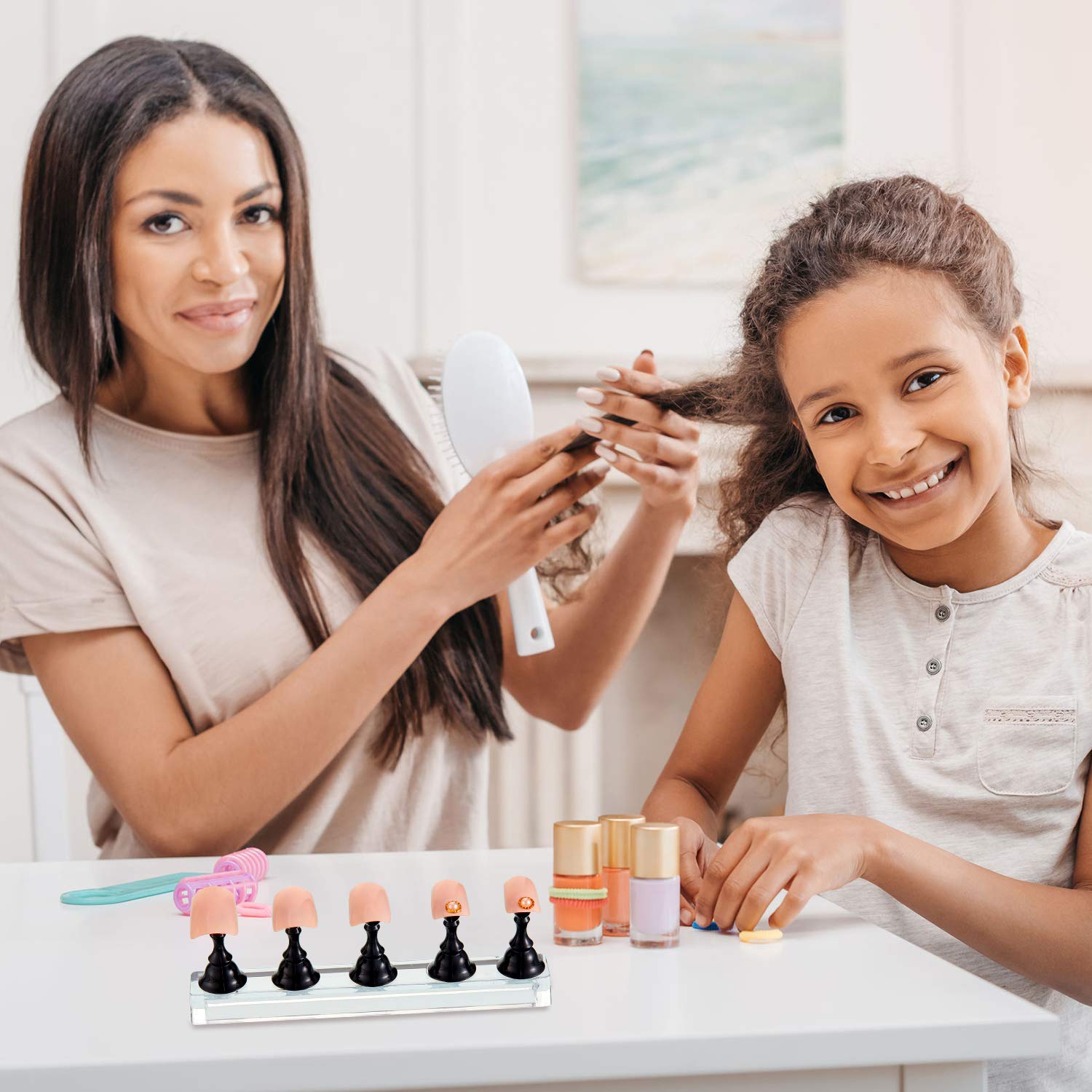 Blulu nail stand set packaging highlights two sets with bases and multiple holders