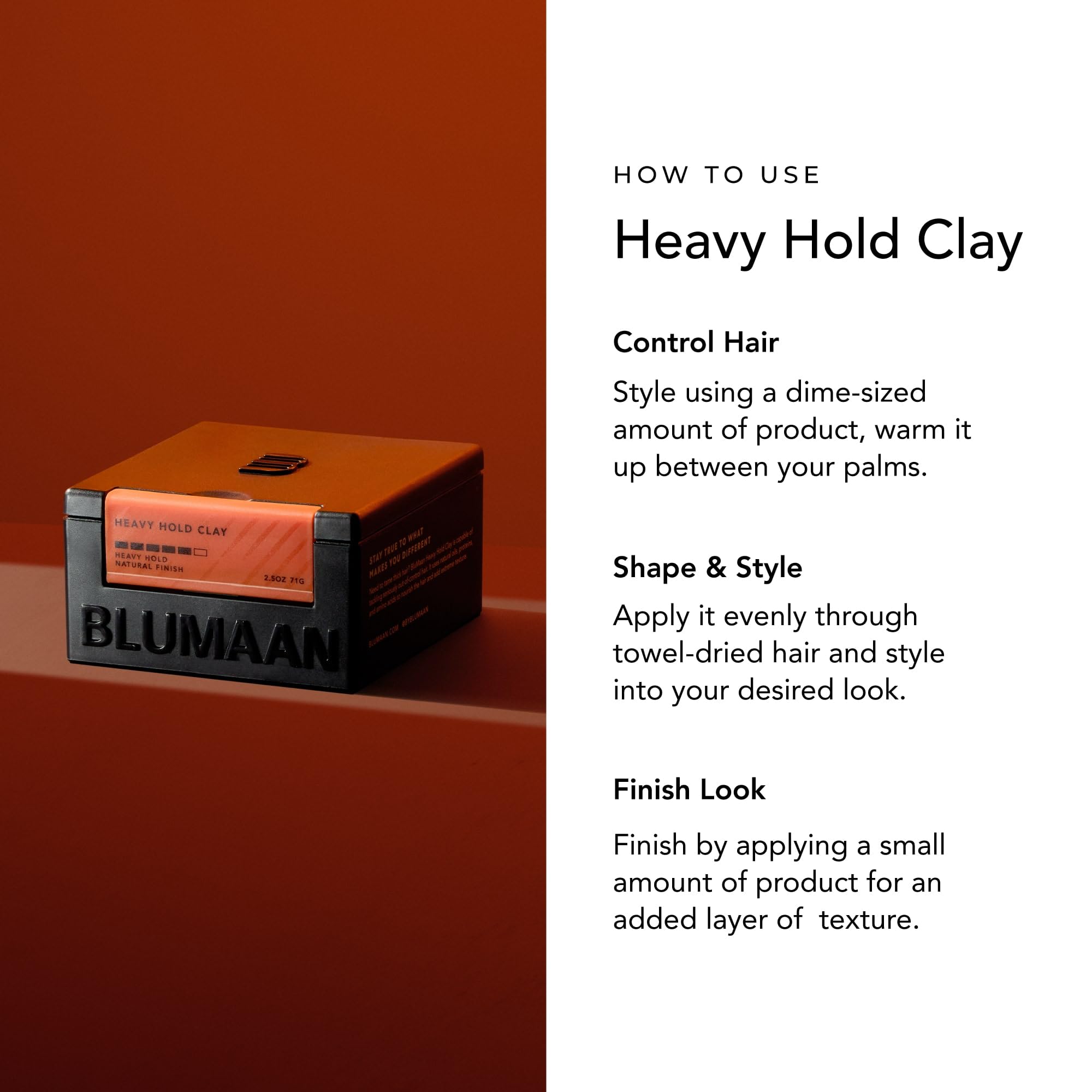 BluMaan Heavy Hold Clay natural matte finish for versatile styling