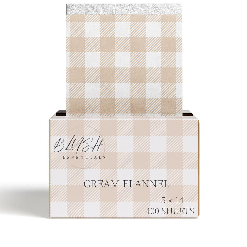 Blush Essentials cream flannel pop up foil dispenser keeps your workstation tidy during color applications.