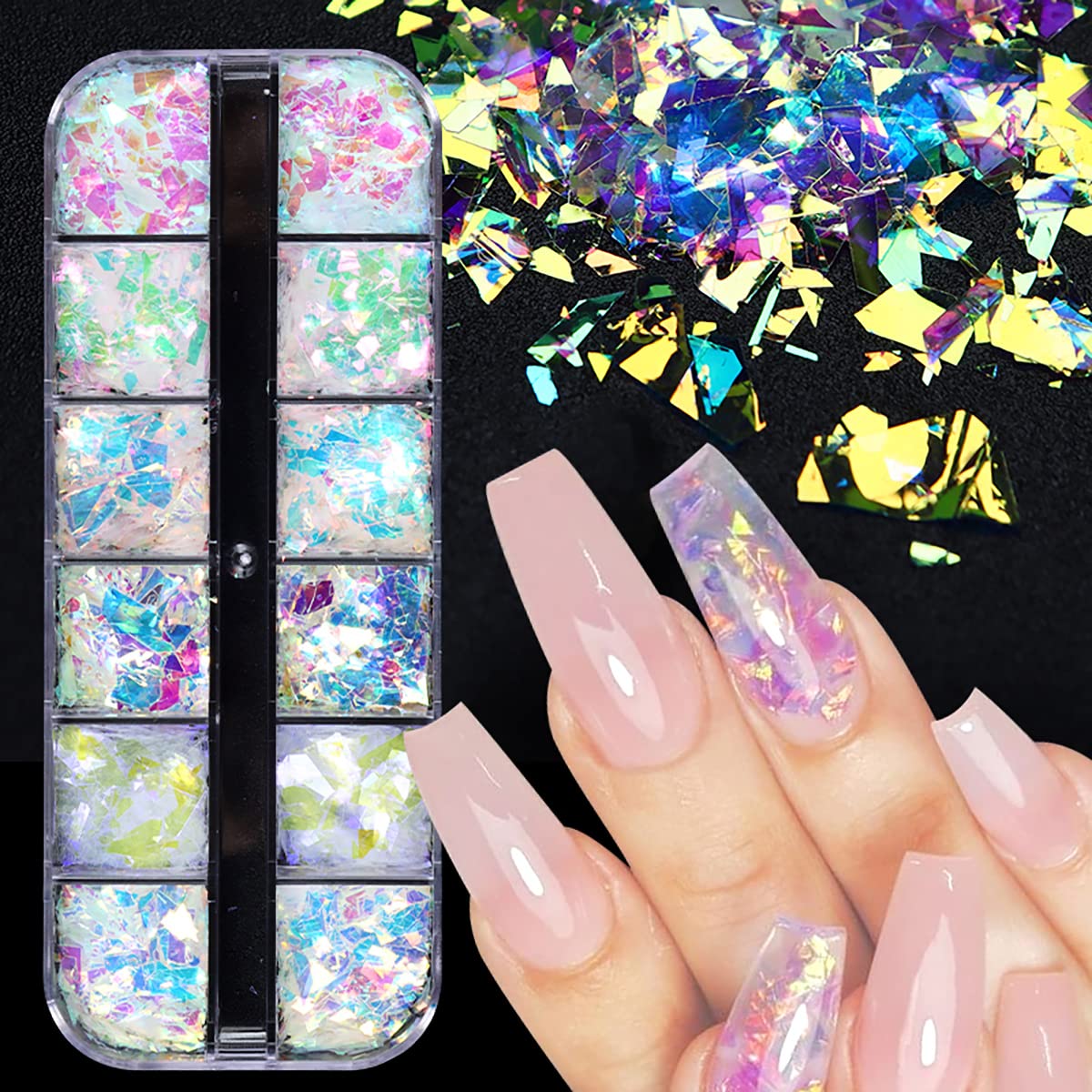 BMKKOT mermaid nail sequins pink blue green for mermaid-inspired sparkle.