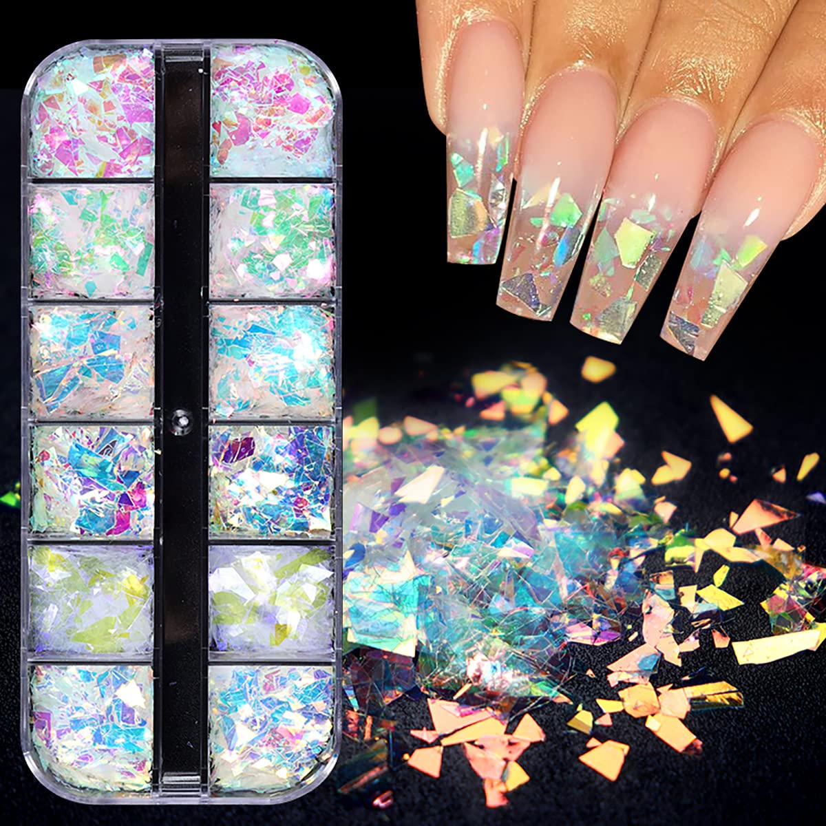 BMKKOT skin-safe glitter flakes for nails, face, body, or hair.