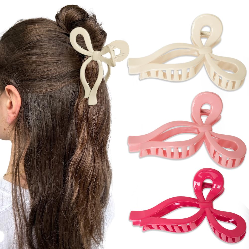 Bmobuo butterfly clips pink bow set securely holding thick hair