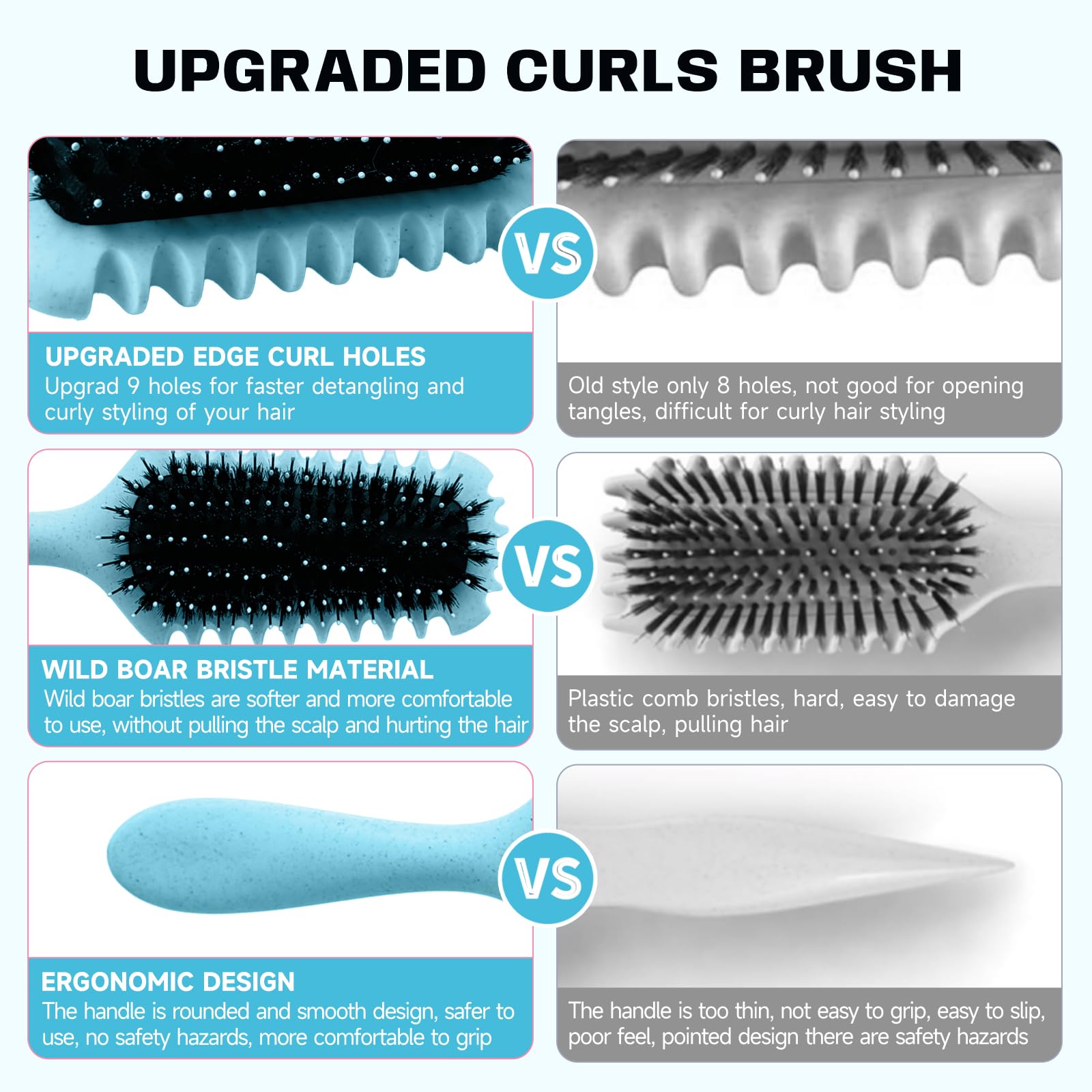 BMONATY curl brush side view highlights ergonomic handle for comfortable styling.