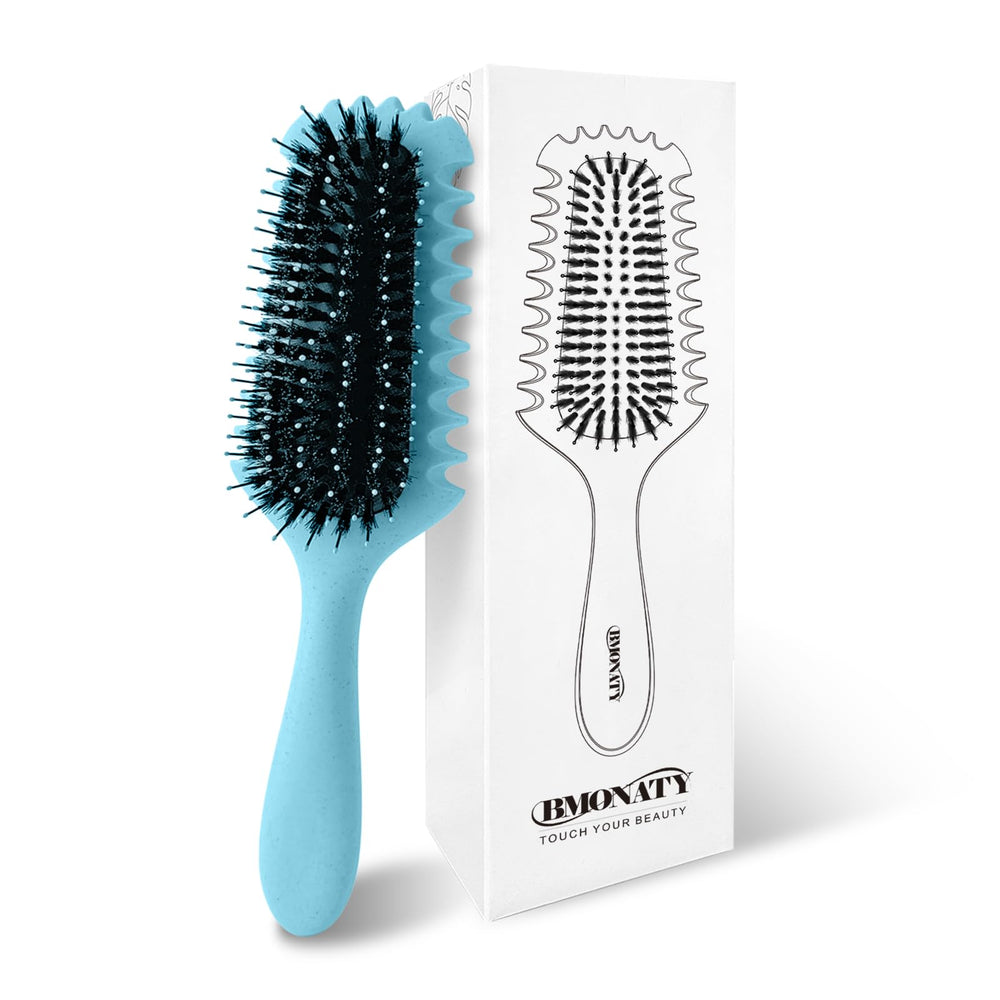 BMONATY curl-defining brush front view shows boar bristles for gentle detangling.