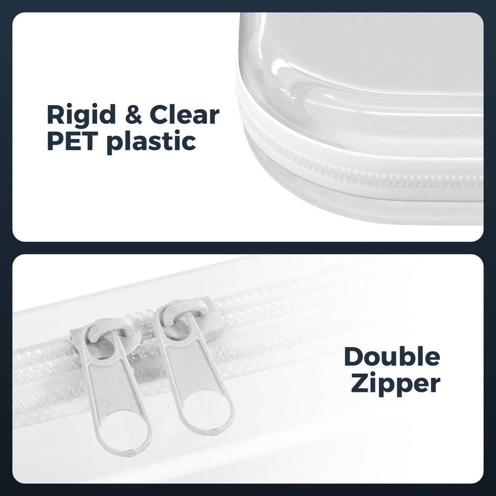 B'More Brands clear shell case shows secure double zippers for easy access