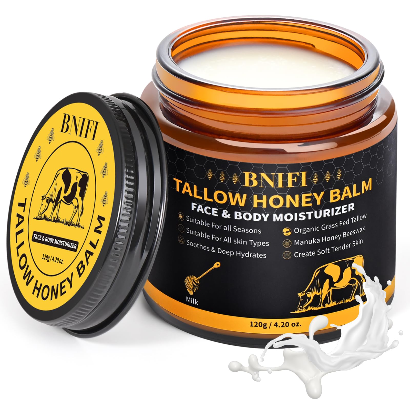 BNIFI Tallow and Honey Balm on face for deep moisture and softness.
