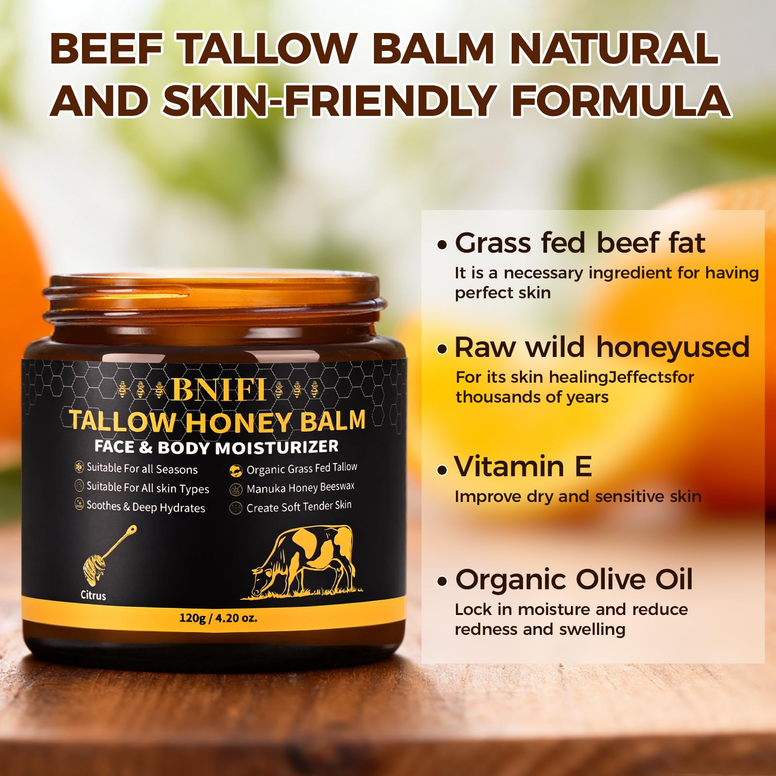 BNIFI balm ingredients close-up showing beeswax and olive oil with deep nourishment.