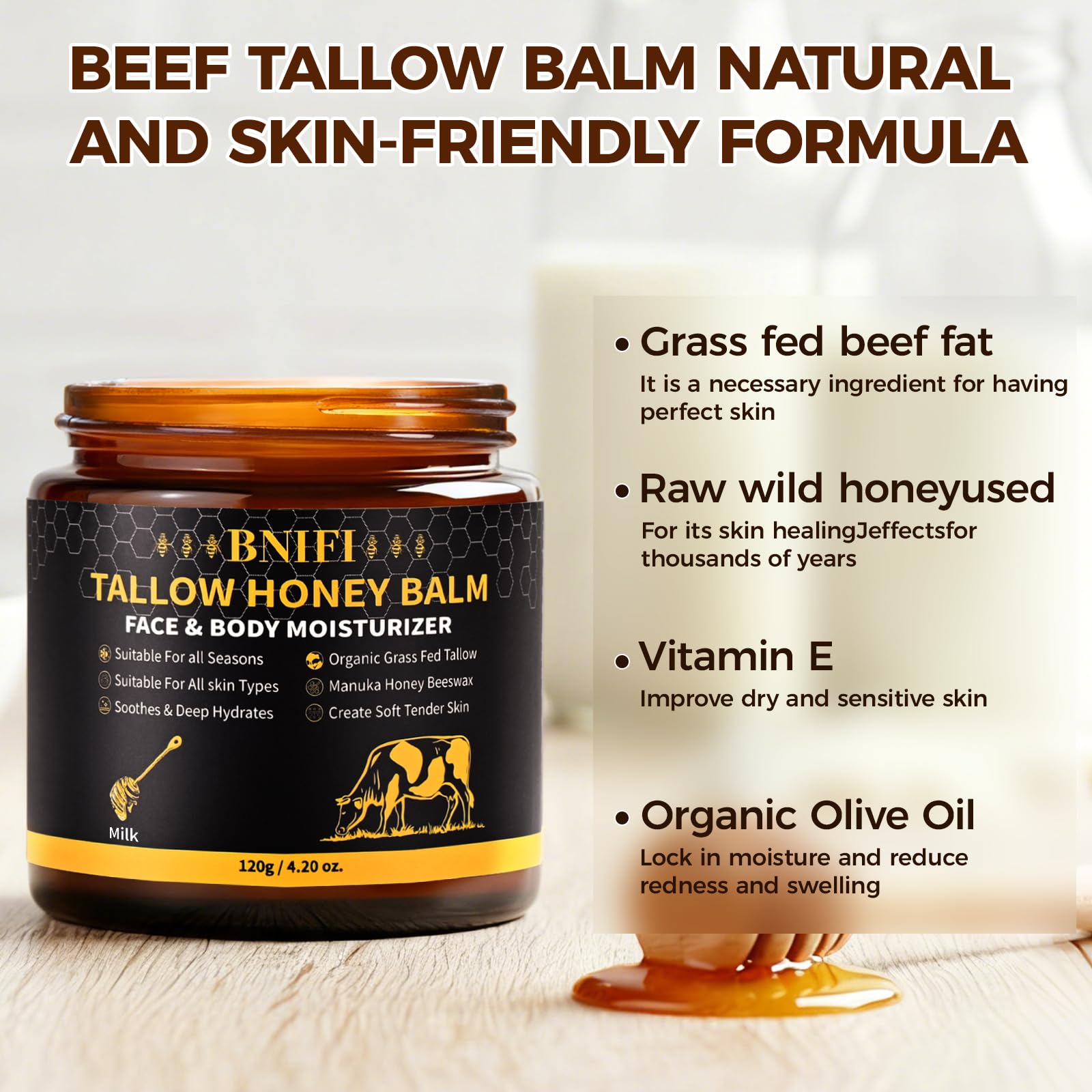 BNIFI balm jar closeup showcasing natural ingredients and creamy texture.