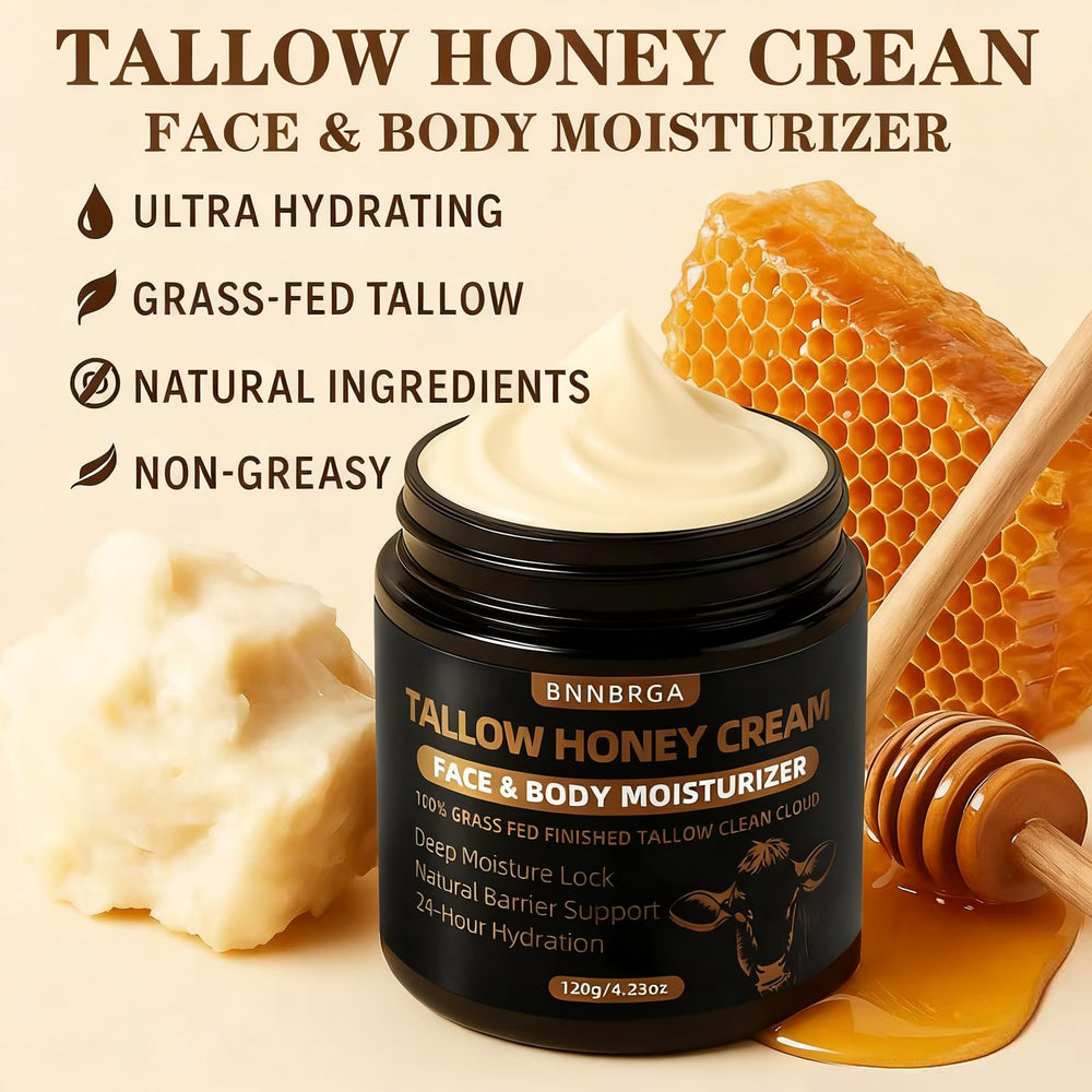 BNNBRGA Tallow Honey Cream ingredients-tallow highlights grass-fed tallow with vitamins