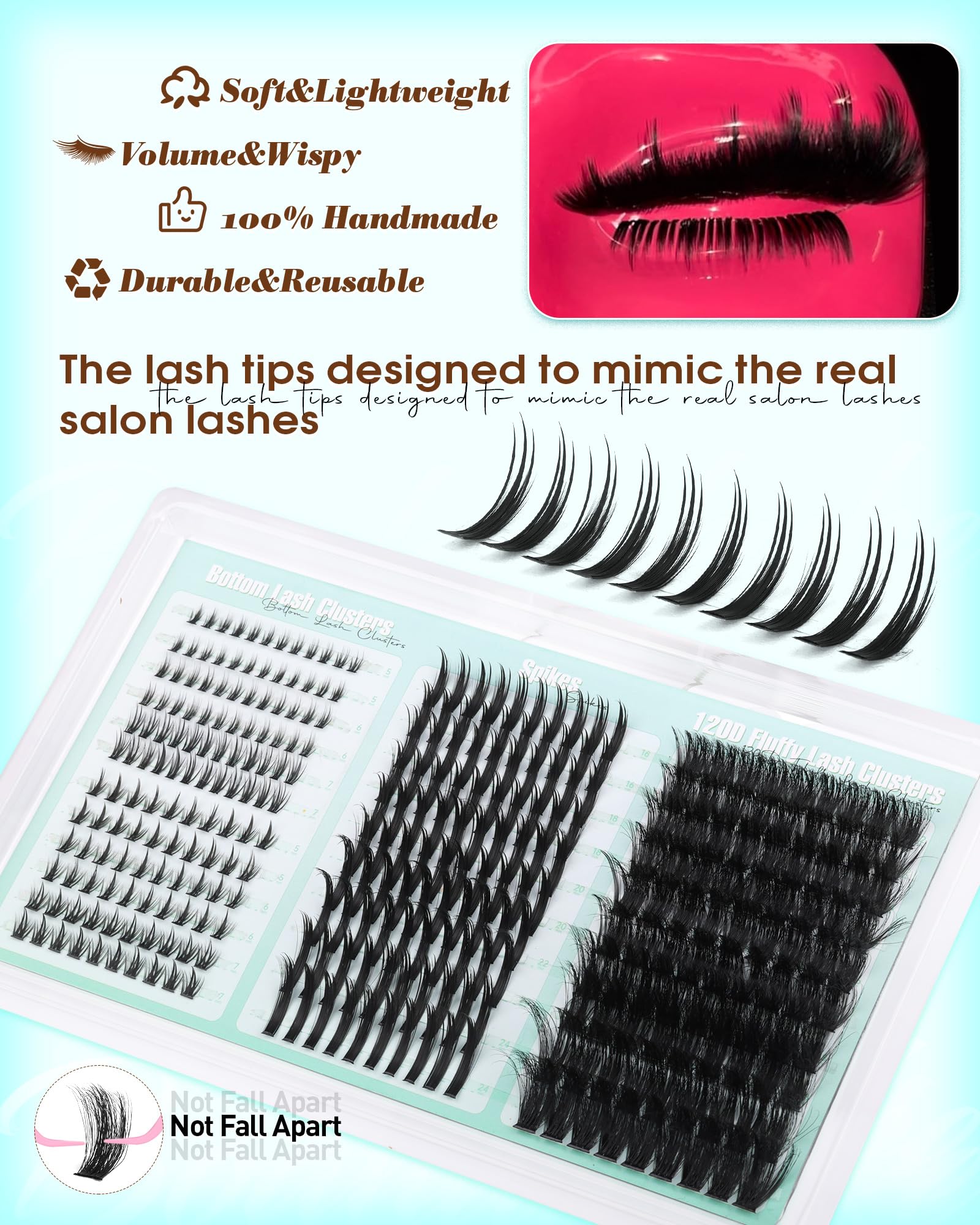 Boahankuke fluffy 120D lashes 12-20mm create voluminous, cloud-soft texture.