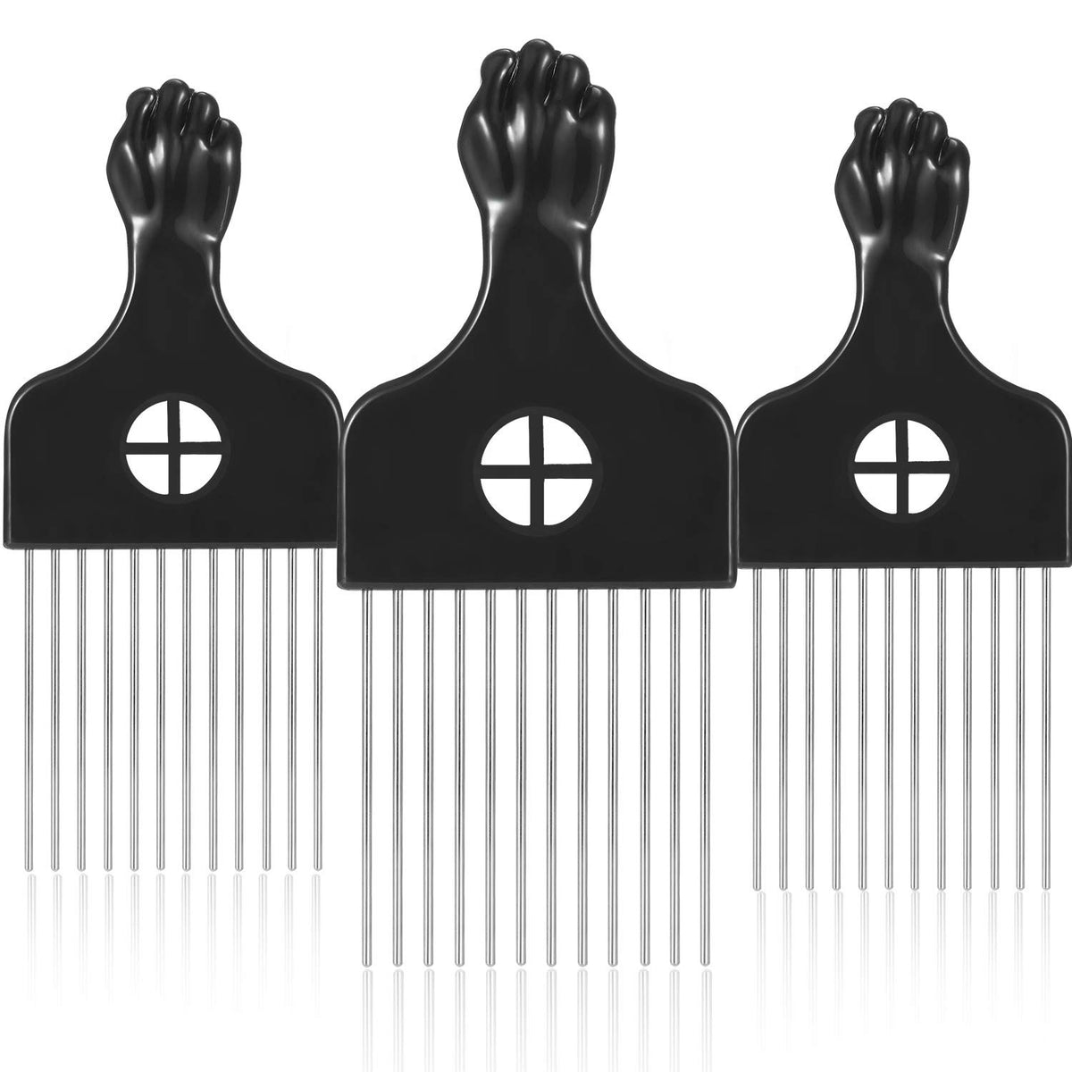 Boao 3-pack Afro picks with metal teeth for detangling curly hair