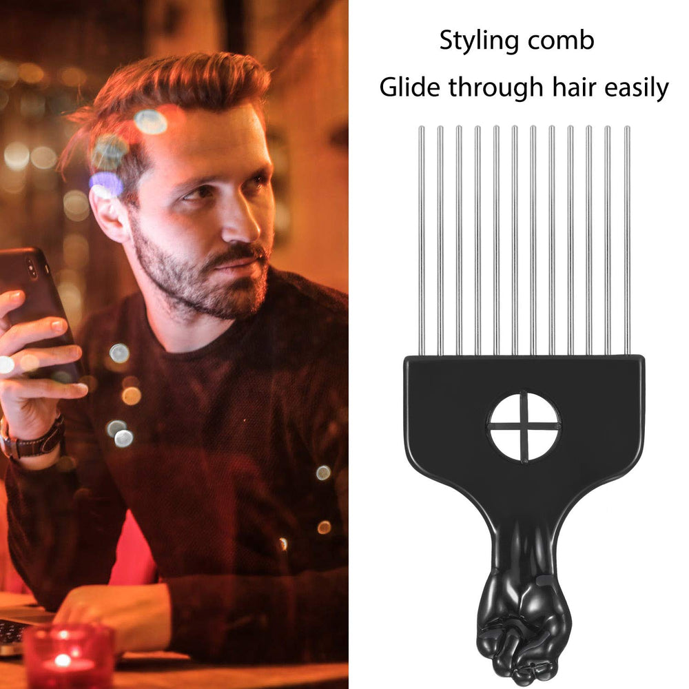 Boao hair pick in use on Afro-style hair for lifting and styling