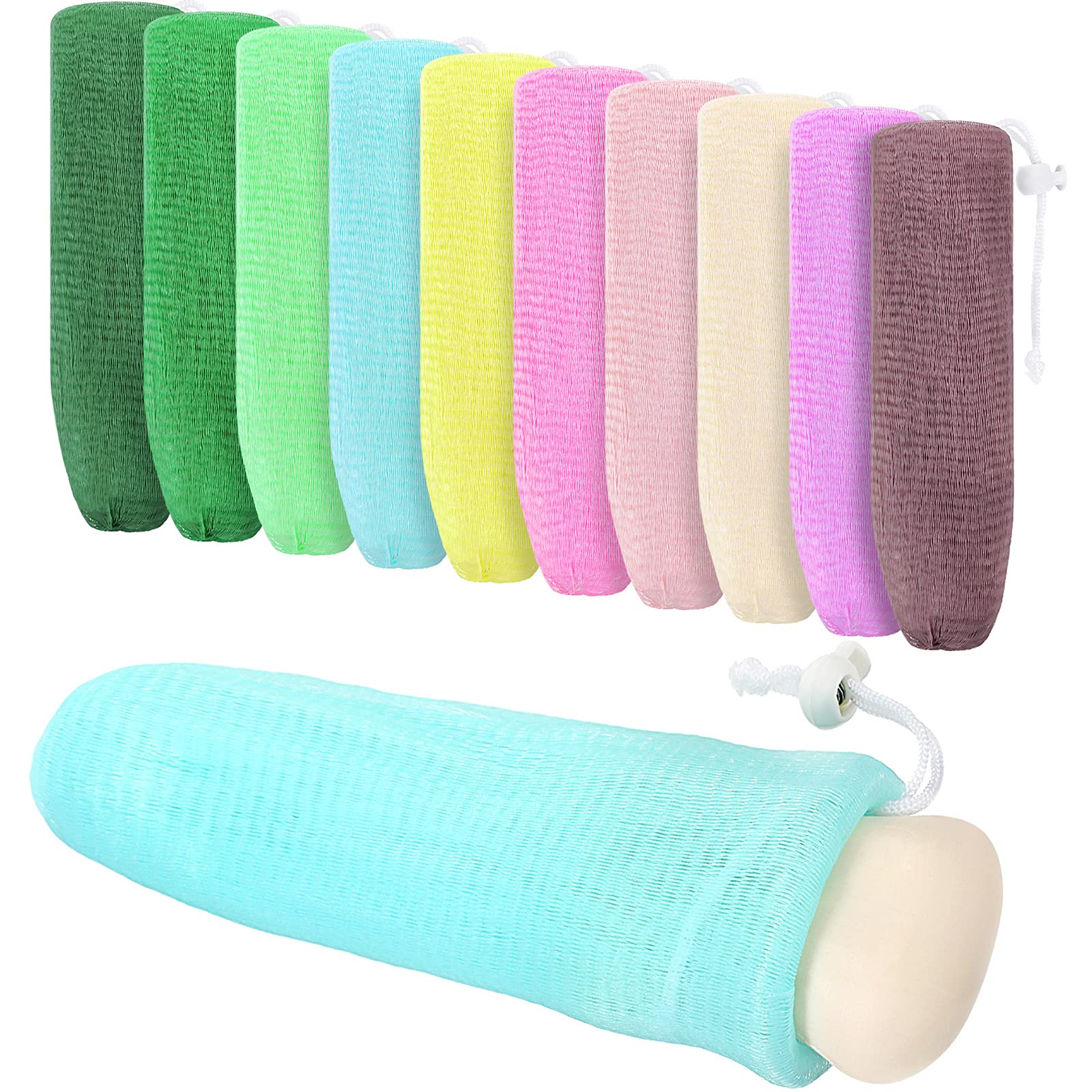 Boao mesh soap bag 20-pieces shown for rich foam and exfoliation during shower.