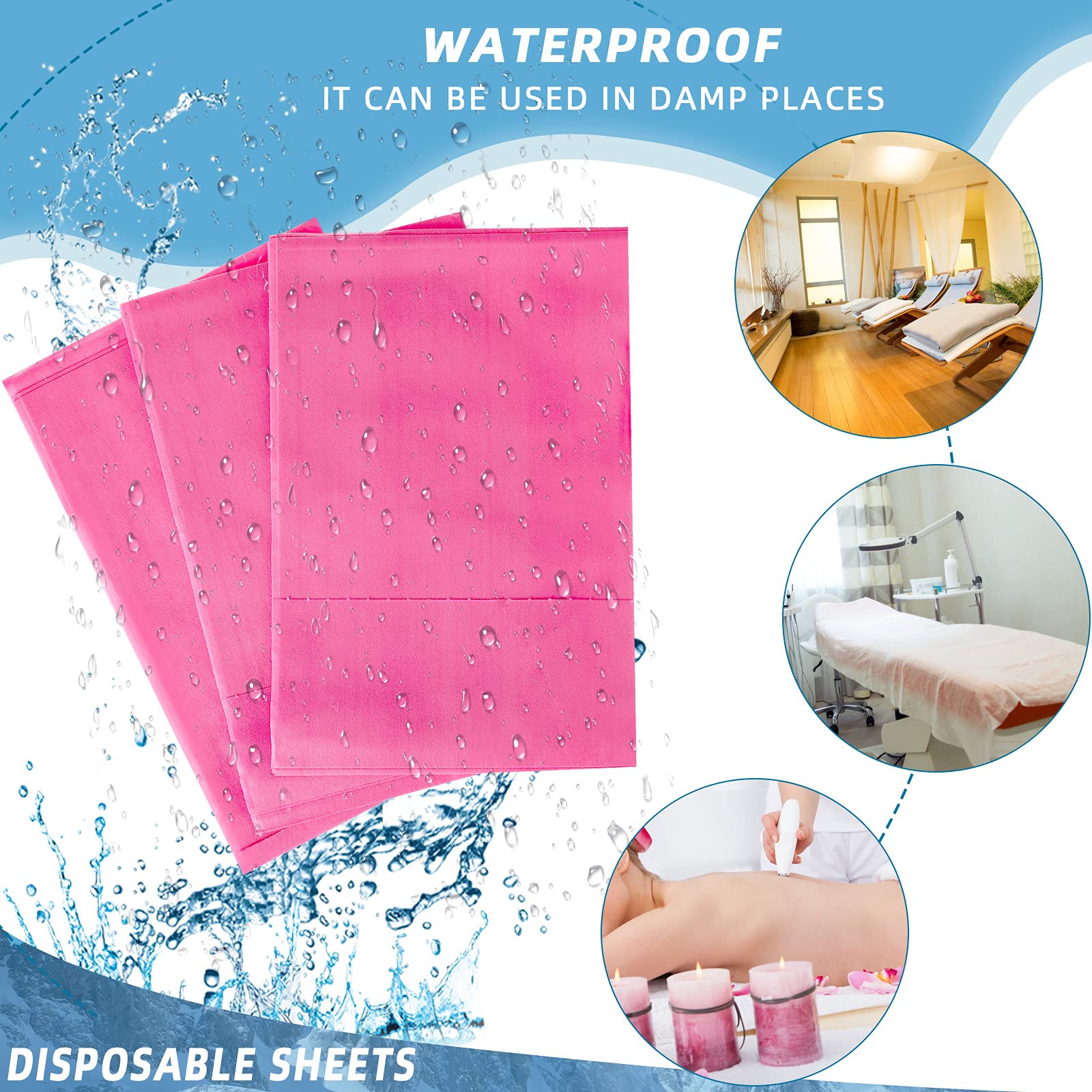 Boao pink spa table cover from a 20-piece pack for easy setup.