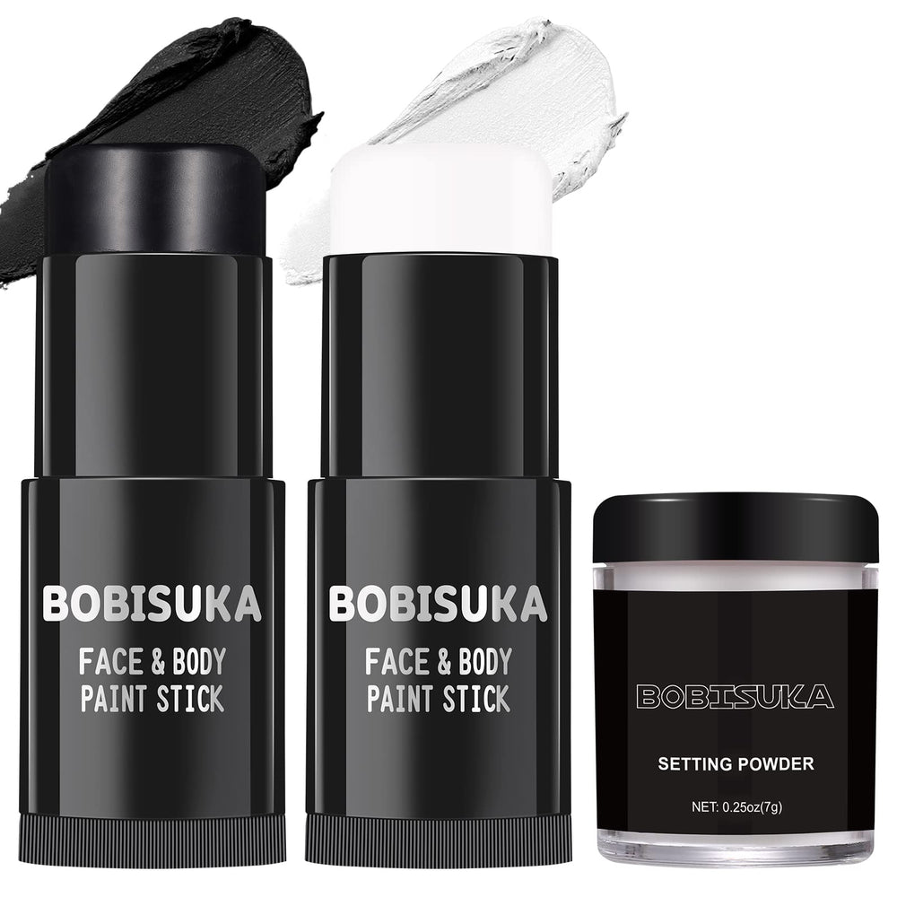 BOBISUKA black white face paint stick enables rapid character styling for sports and cosplay.