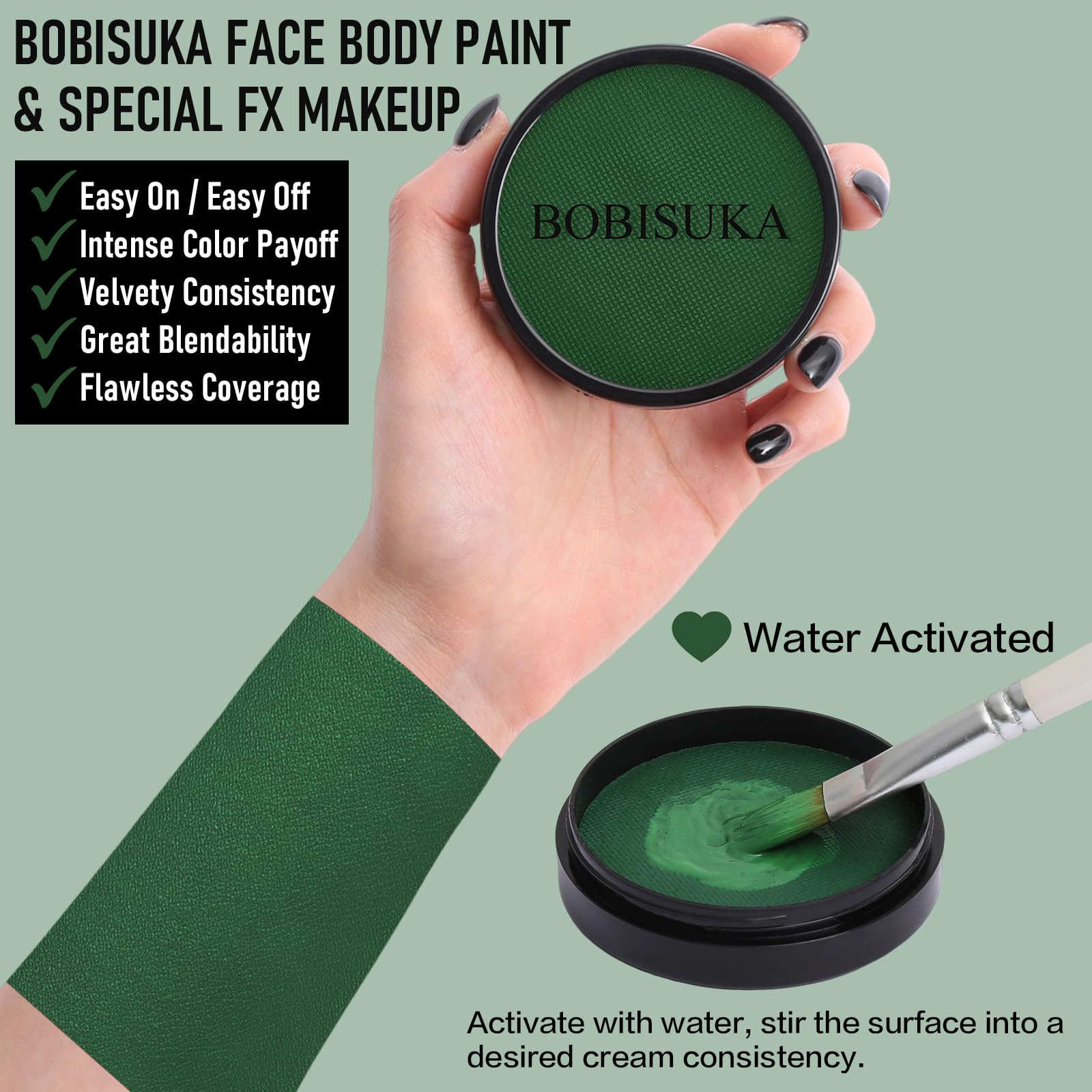 BOBISUKA face paint kit closeup highlights bright colors for DIY cosplay and quick costumes.