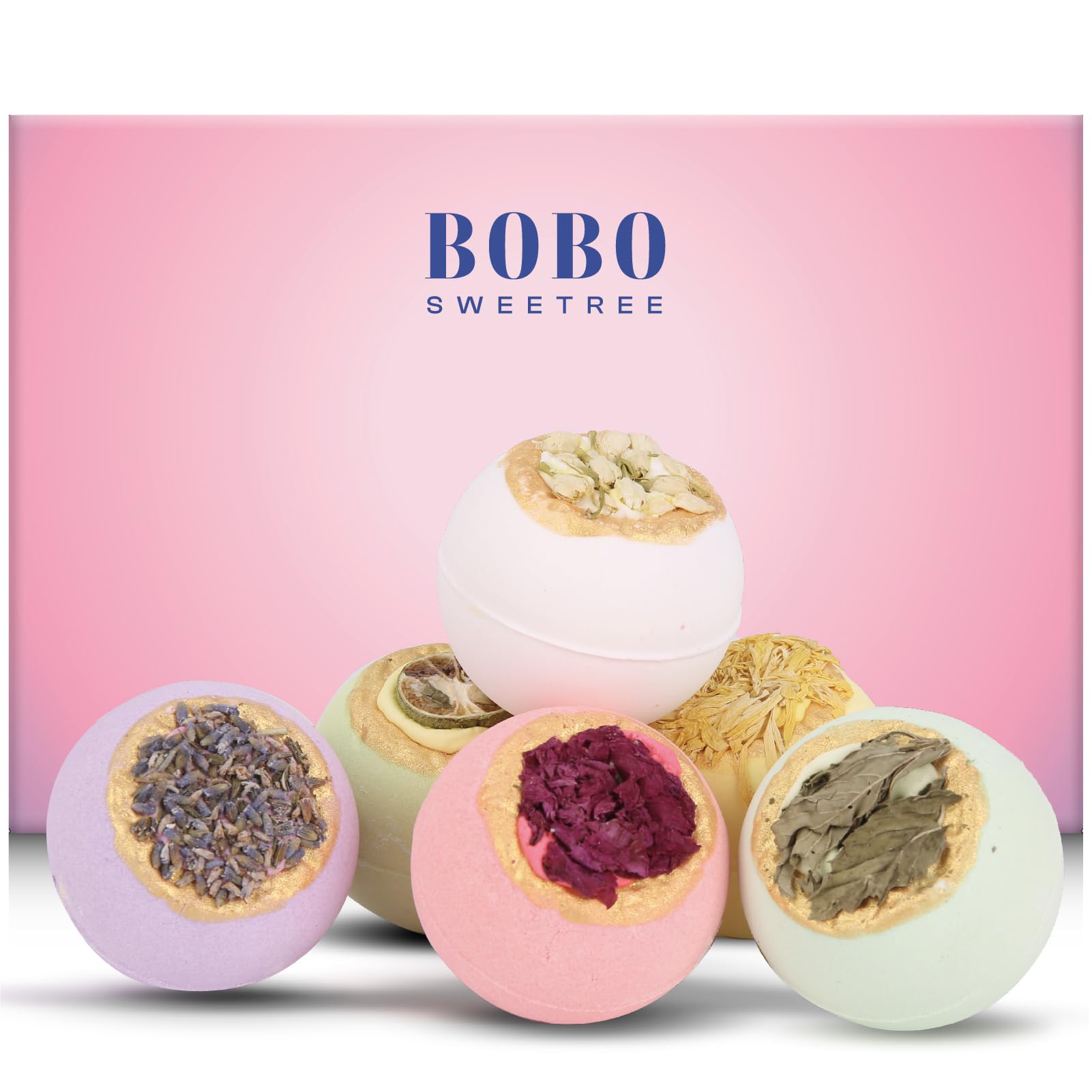 BoboSweeTree bath bombs gift set packaging highlighting a luxurious self-care present.