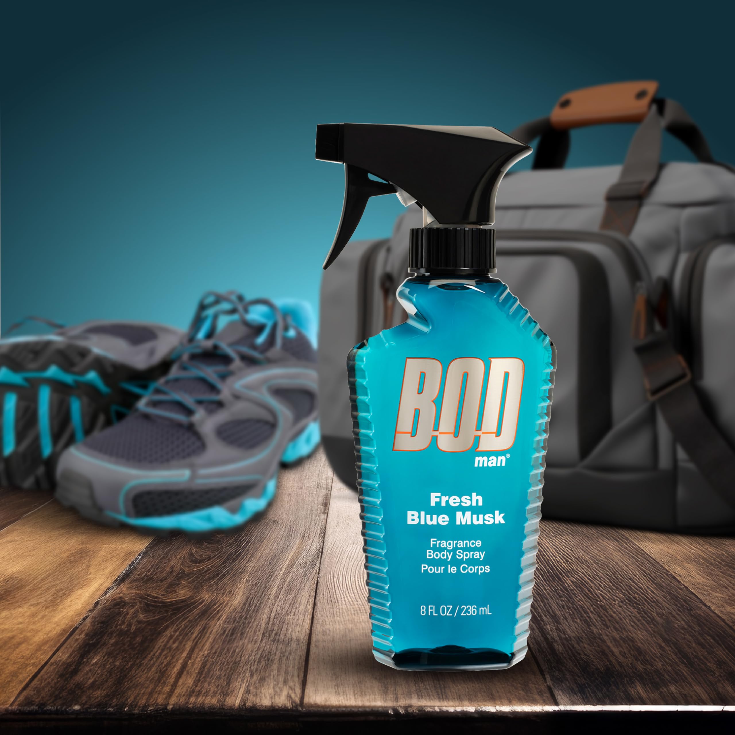 BOD man Fresh Blue Musk spray mist demonstrates easy-apply trigger for quick refresh.