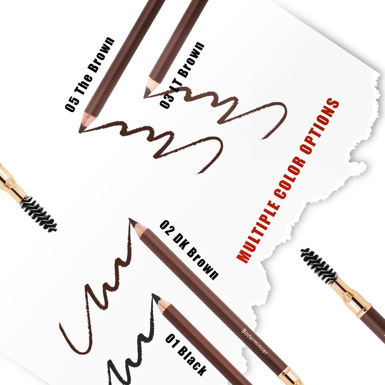 Bodermincer Eyebrow Pencil brown swatch offers versatile shading for warm tones.