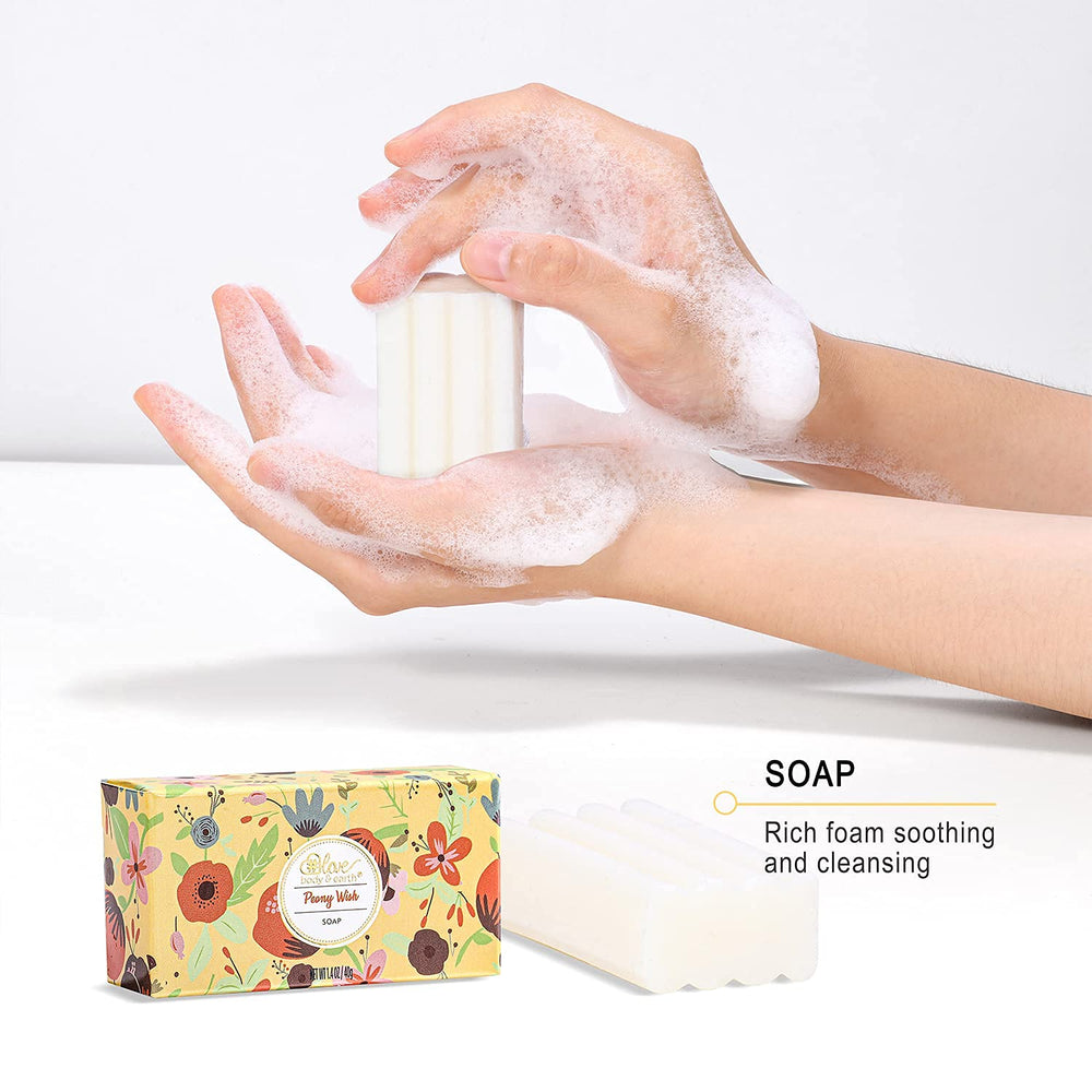 Peony scented soap gently cleanses skin while leaving a floral aroma.
