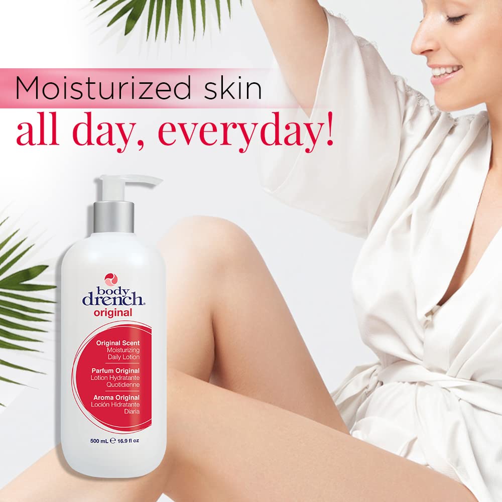 Body Drench Moisturizing Lotion ingredients with rosemary and jojoba—hydration that helps balance skin.