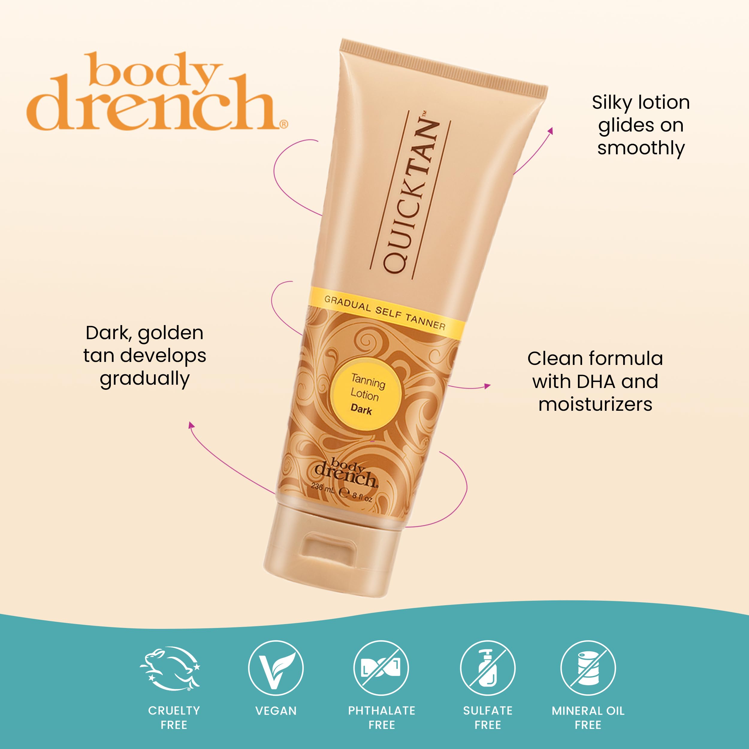 Body Drench Quick Tan close-up texture highlights hydrating formula for moisturized bronze