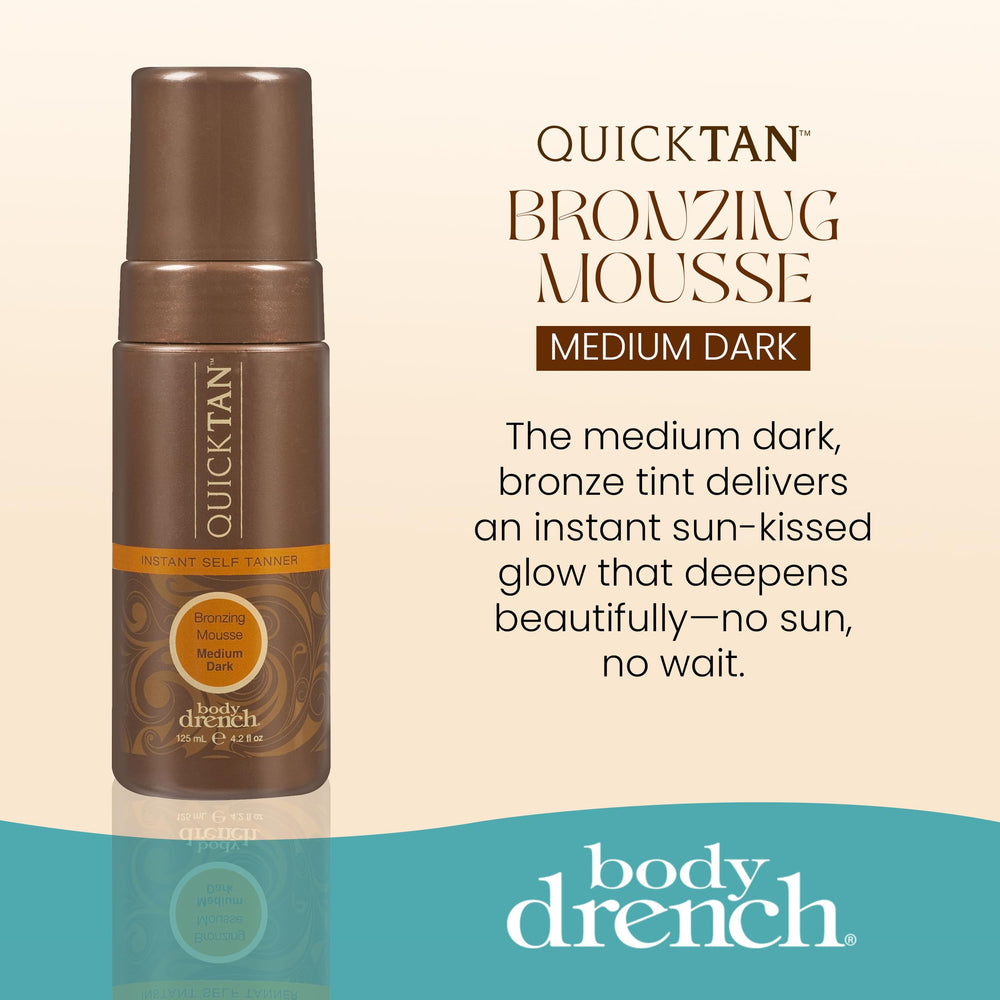 Body Drench QuickTan application on skin demonstrates even, customizable bronze color build.