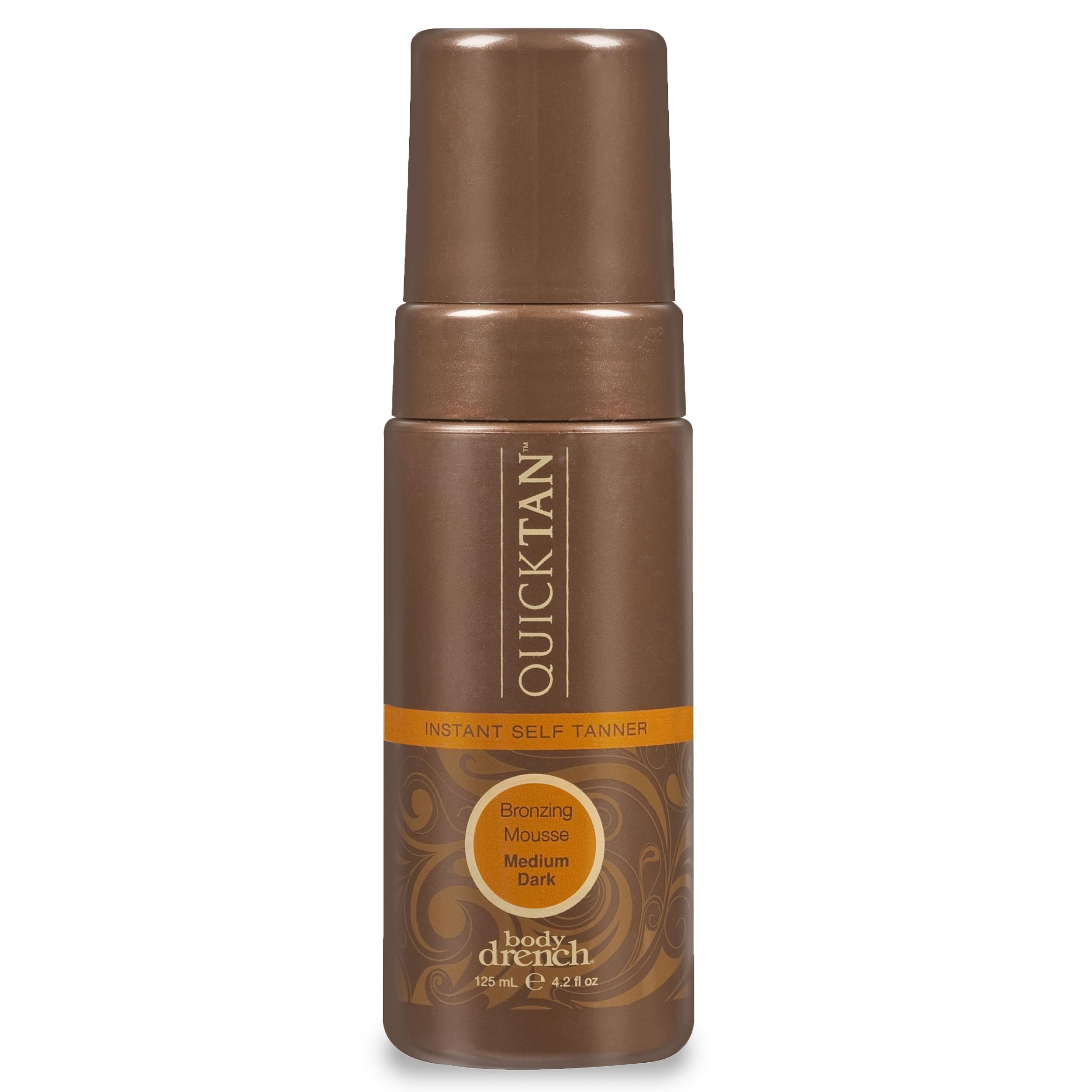 Body Drench QuickTan mousse packaging shows lightweight, vegan tan solution for easy at-home tanning.