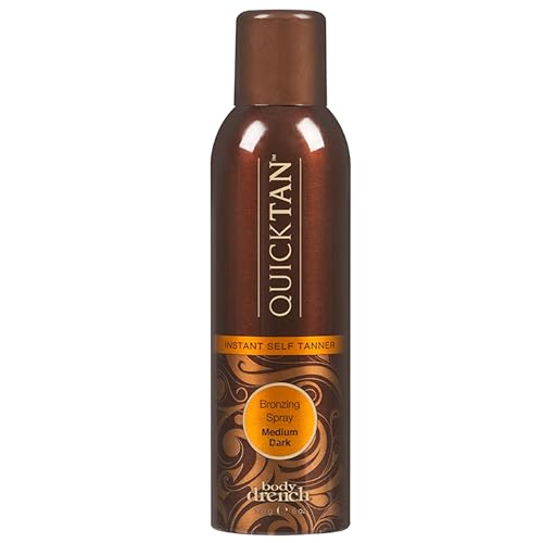 Body Drench QuickTan spray bottle showing instant glow for at-home tanning