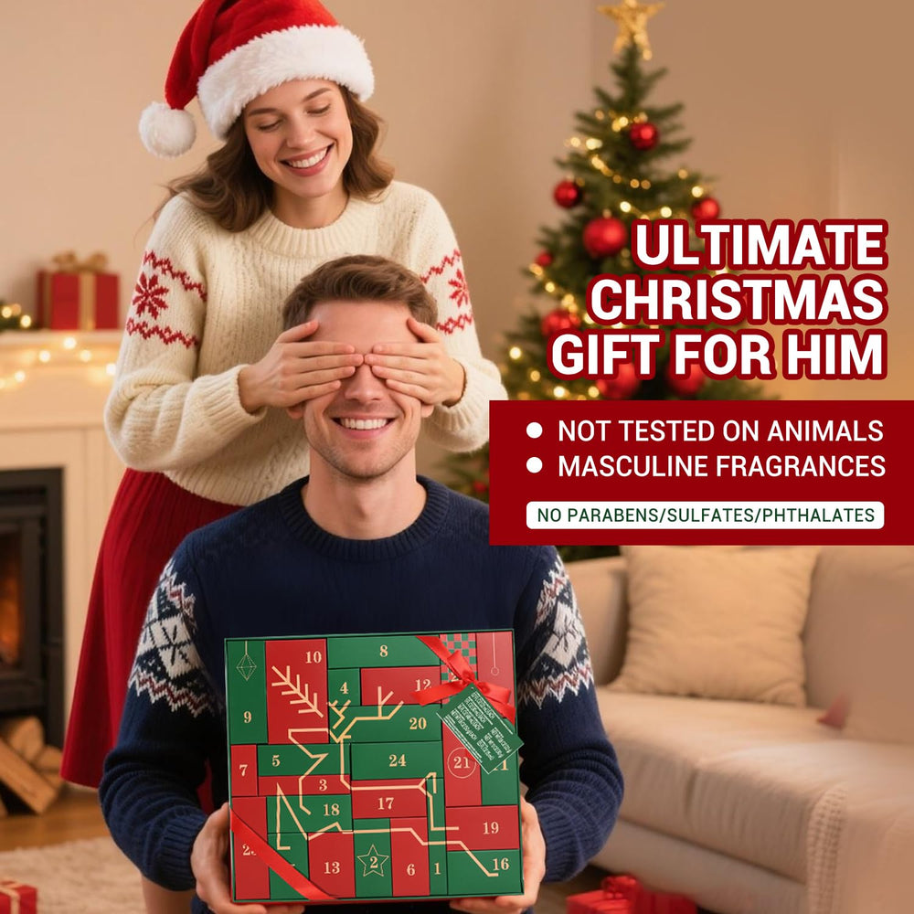BODY & EARTH Advent Calendar 2025 gift wrap display suggests festive present for him.