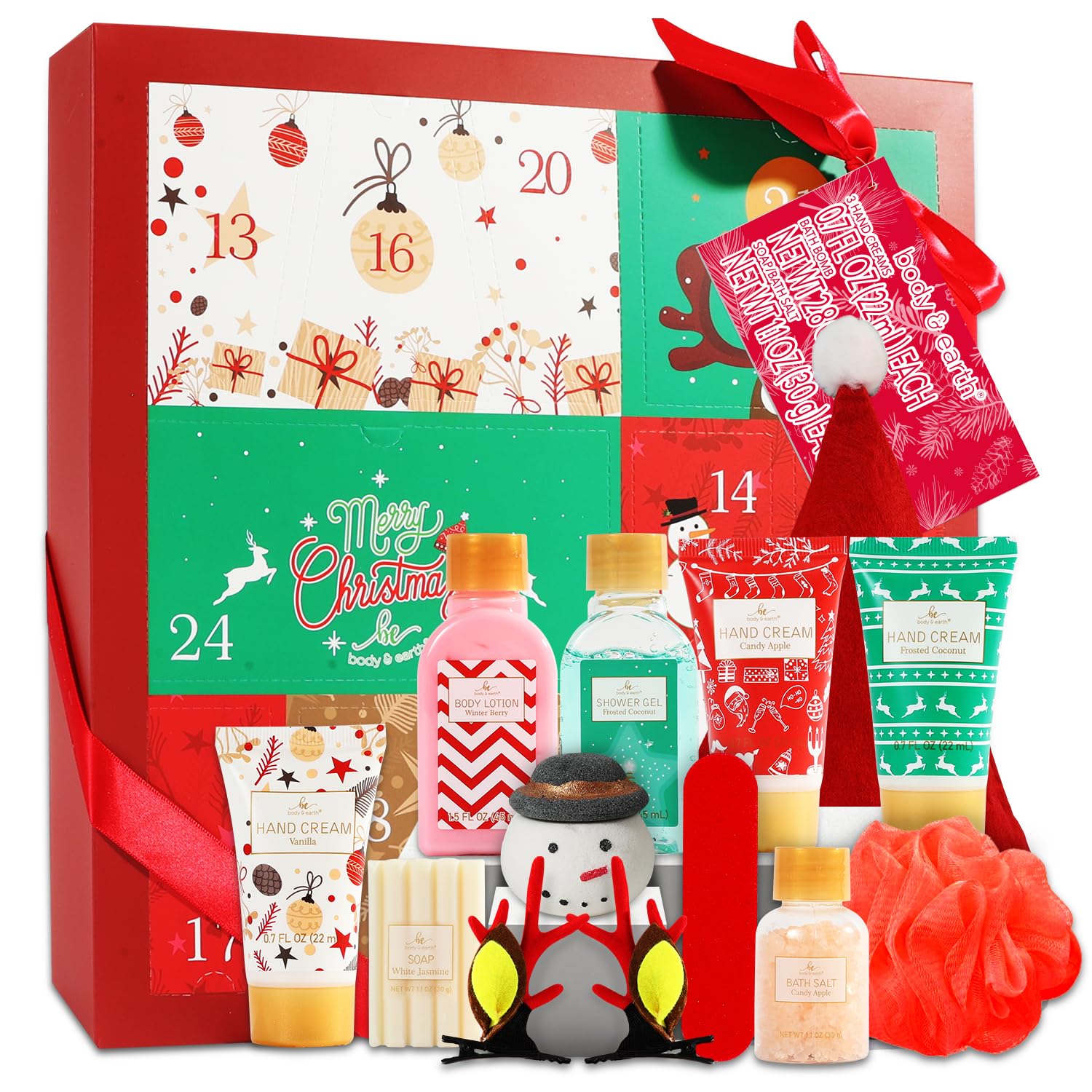 BODY & EARTH Christmas Advent Calendar 2025 box shows festive skincare surprises for gift-giving
