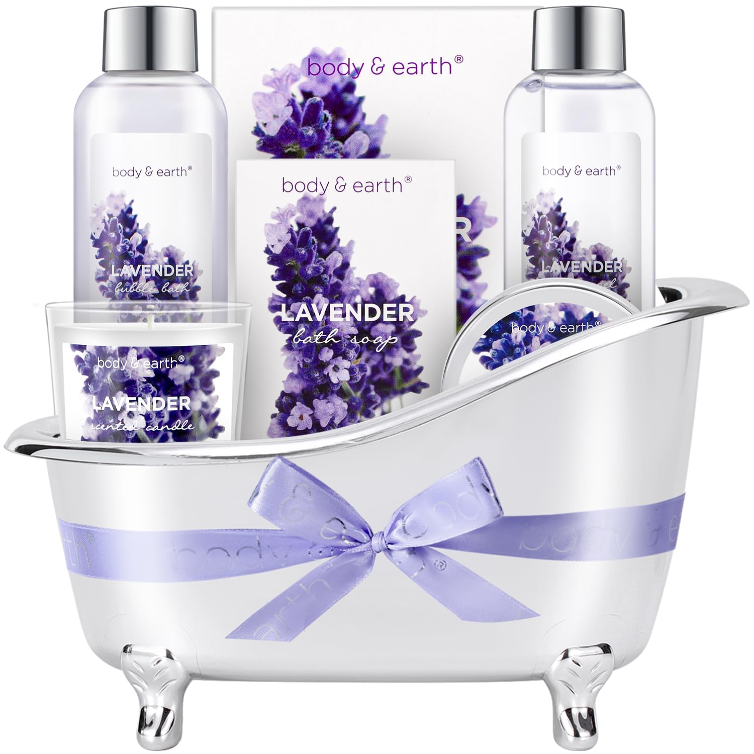 Body & Earth lavender shower gel gift set showcasing relaxing lavender aroma for spa-like evenings
