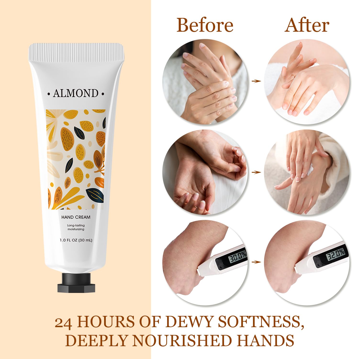 BODY & EARTH hand cream absorption close-up shows lightweight, non-greasy hydration.