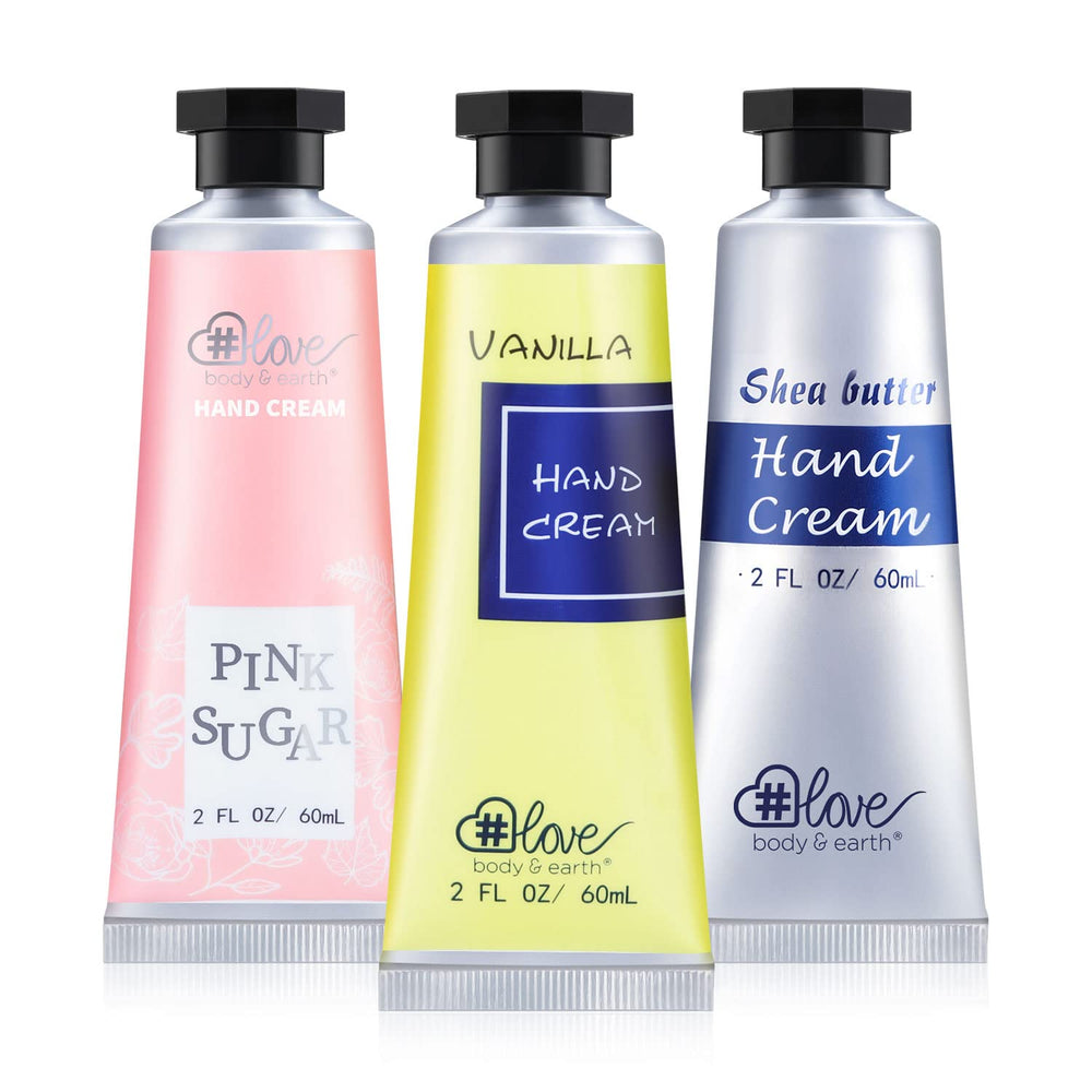 Body Earth Love hand cream applied on hands for silky softness