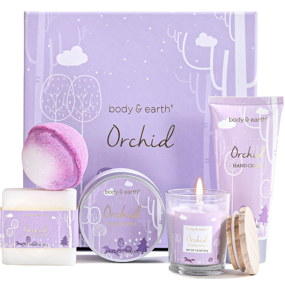 Body & Earth Orchid Spa Gift Box cover—elegant packaging ideal for gifting and storage.