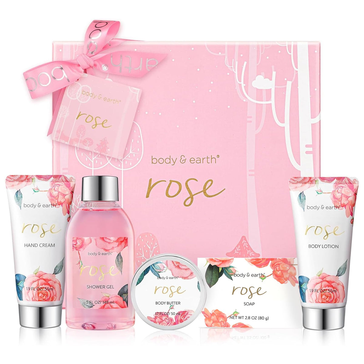 Body & Earth Rose Spa Gift Set shower gel for hydrating cleansing.