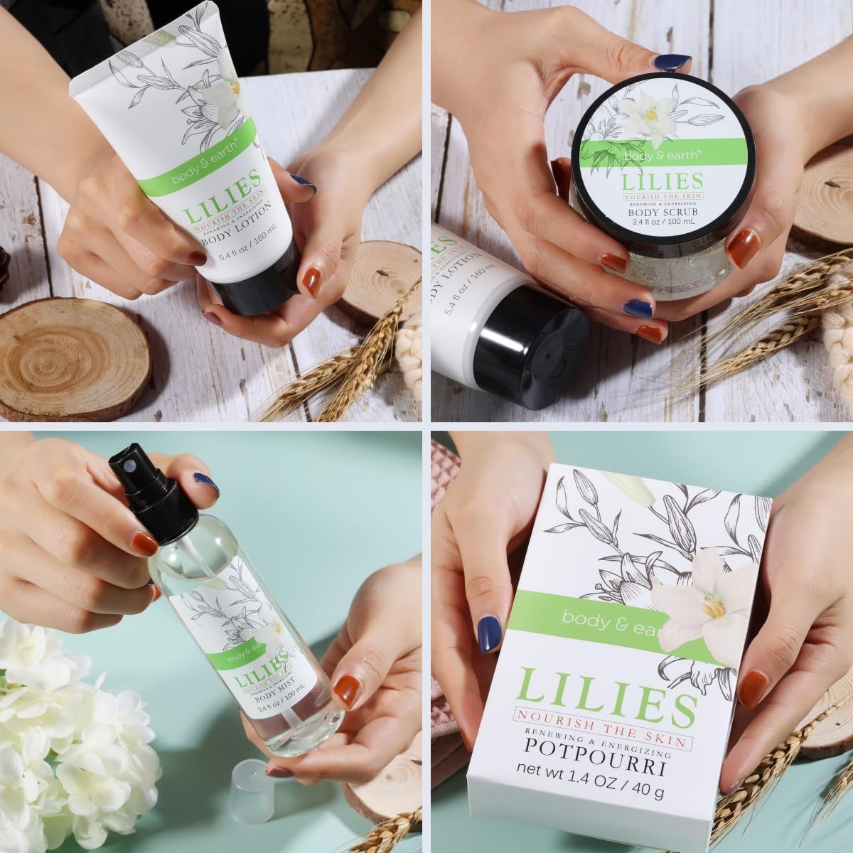 BODY & EARTH spa gift basket—body scrub focus, gentle exfoliation for smoother skin.