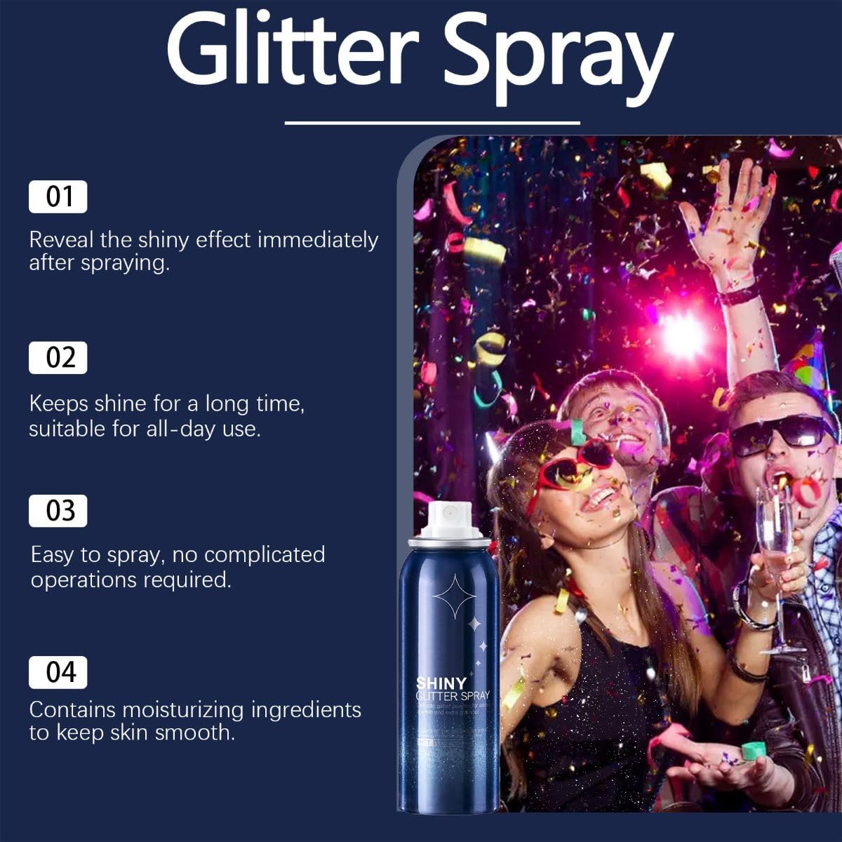Body Glitter Spray environmentally friendly formula safe for all skin types.