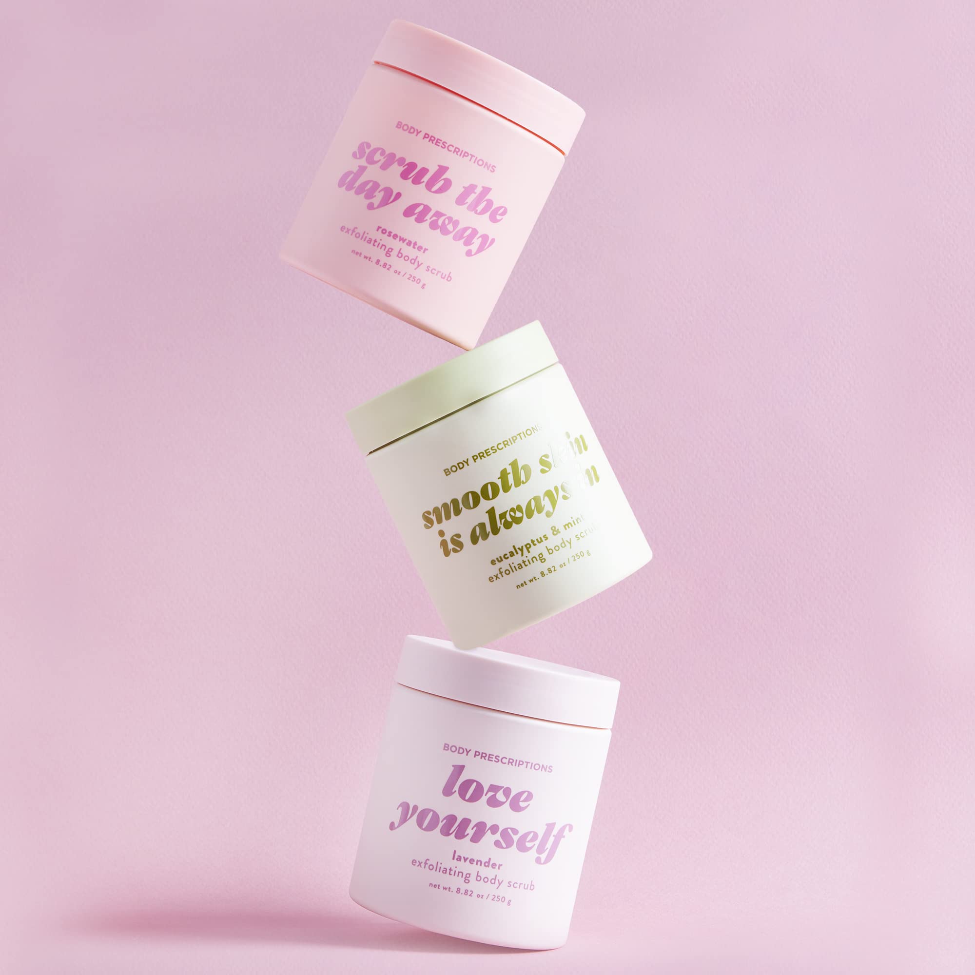 Body Prescriptions Exfoliating Scrub Eucalyptus Mint Swirl offers a refreshing shower ritual and smoother skin.
