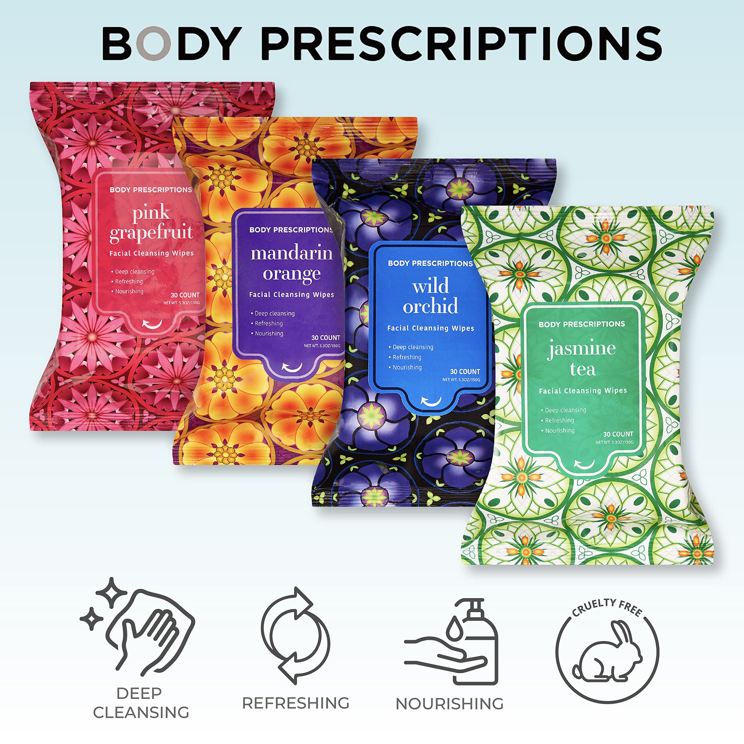 Body Prescriptions Makeup Remover Wipes bulk-pack 120 wipes for regular, budget-friendly cleansing